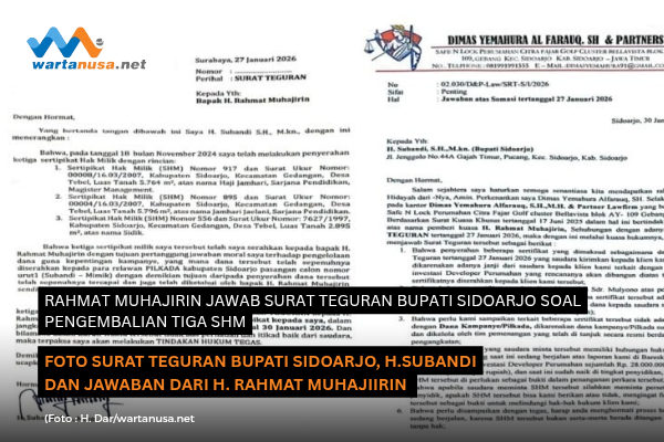 Rahmat Muhajirin Jawab Surat Teguran Bupati Sidoarjo soal Pengembalian Tiga SHM