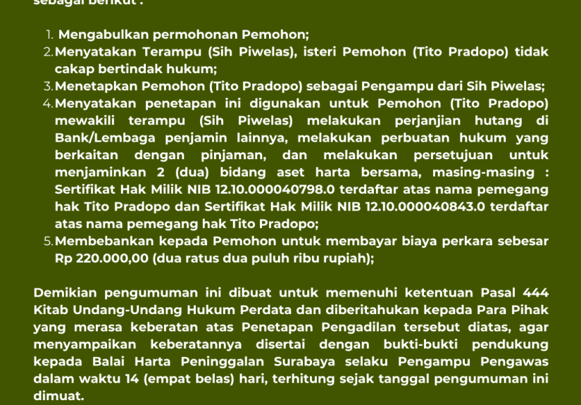 Pengumuman Penetapan Pengadilan Agama Sidoarjo